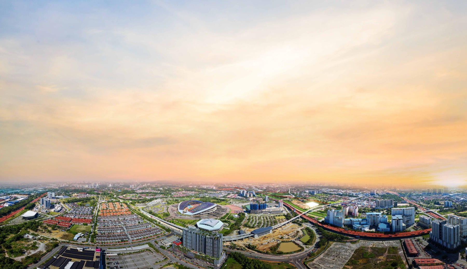 Aerial view across Shah Alam towards the stadium precinct and Seksyen 13