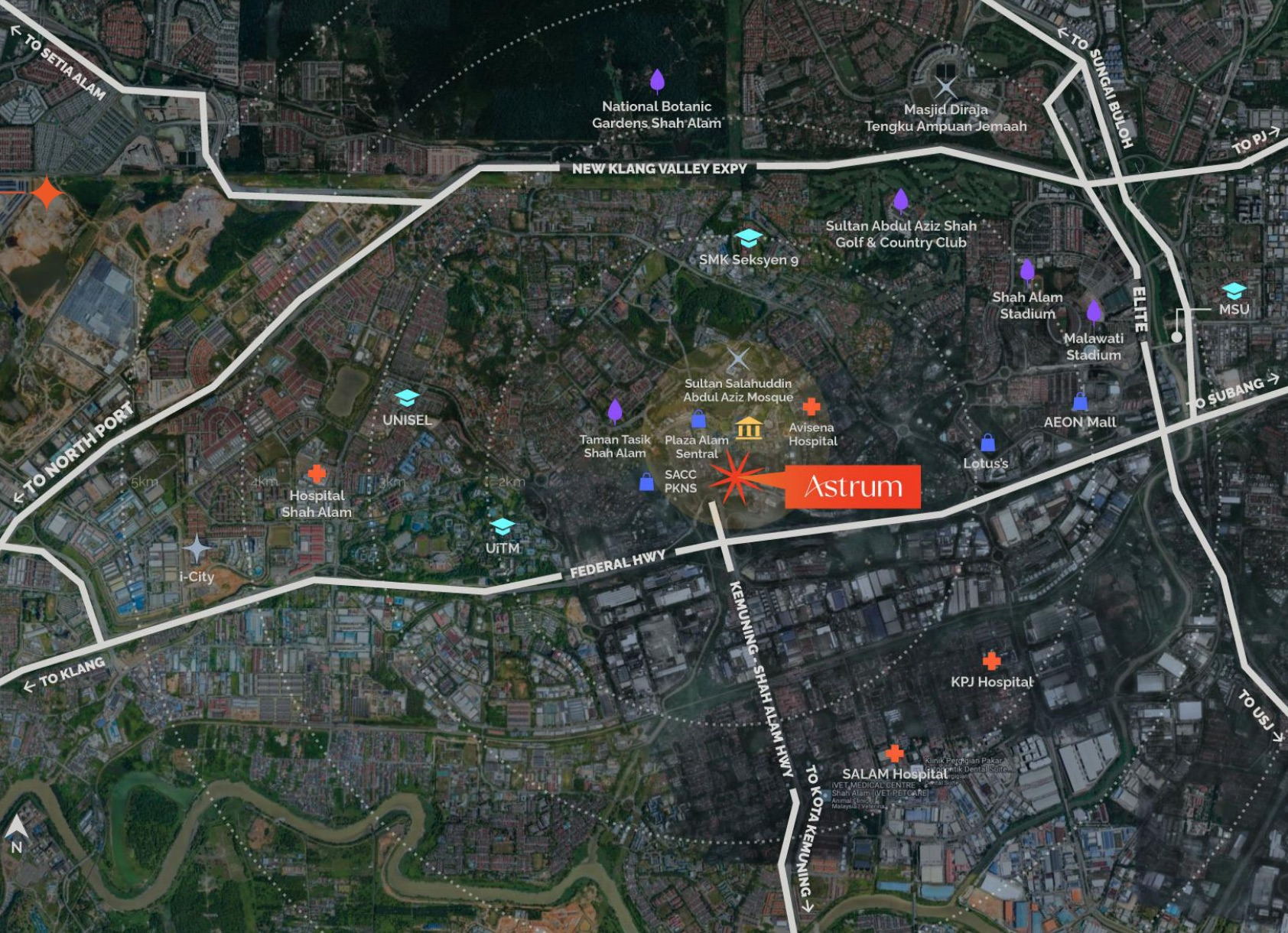 Location map for Astrum Residences in Seksyen 14, Shah Alam