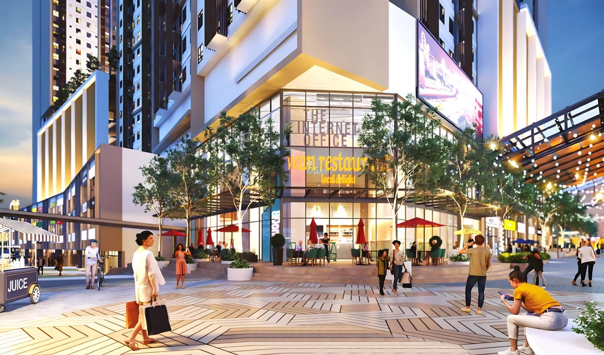 14th Avenue, the street-level retail boulevard beneath the Astrum towers
