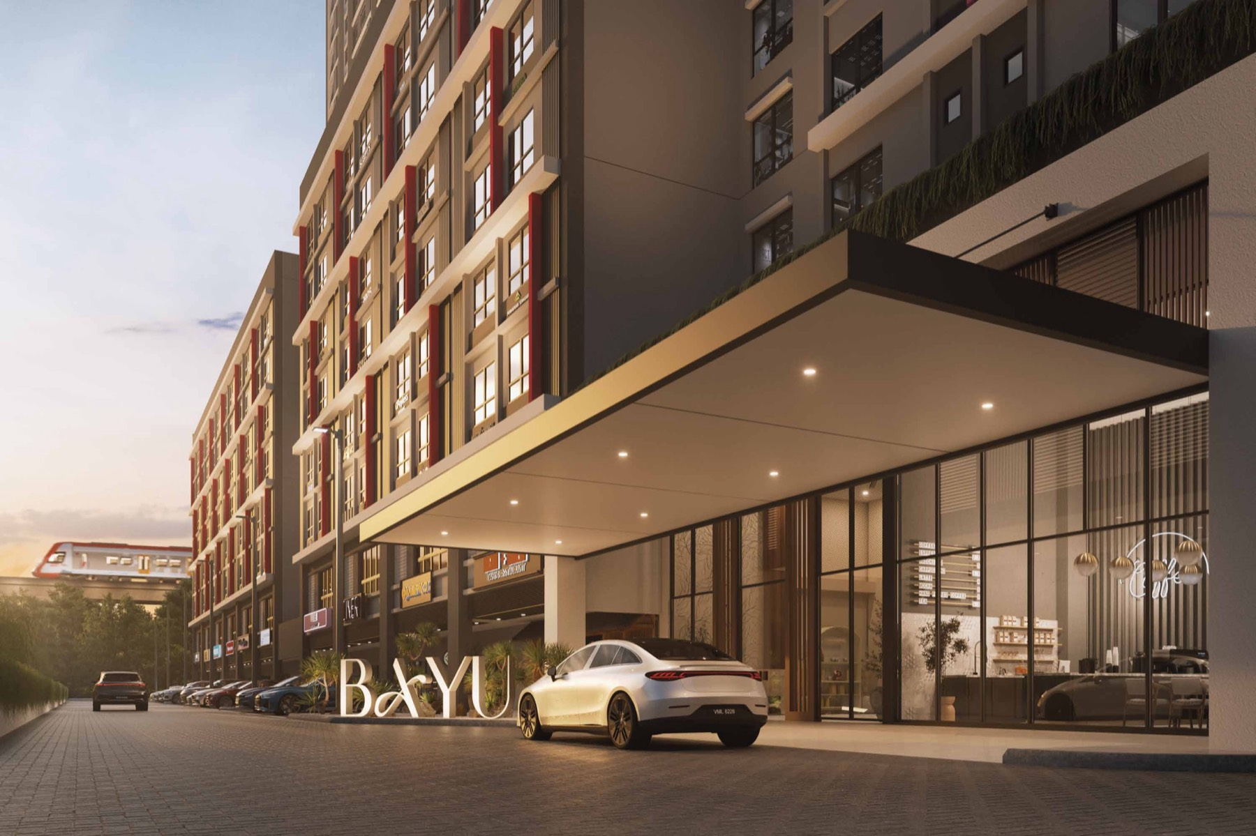 The drop-off and retail frontage at Bayu Residences