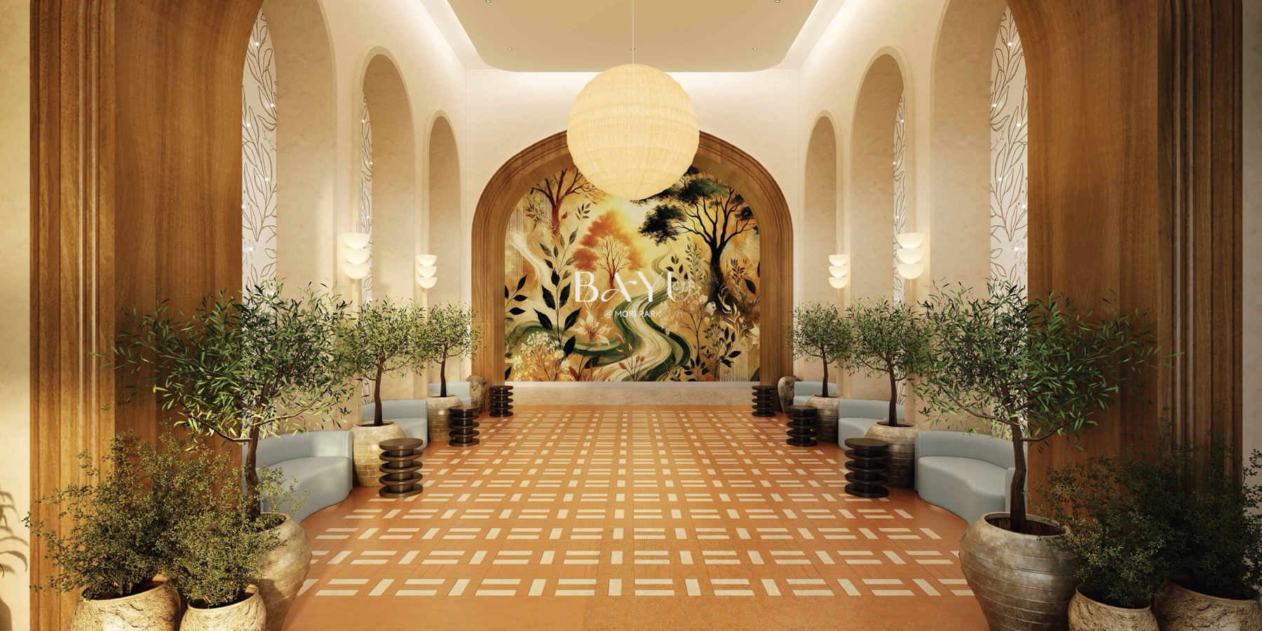 The arched grand entrance lobby at Bayu Residences