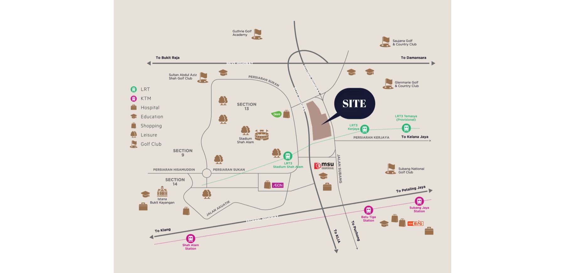 Location map for Bayu Residences at Mori Park, Seksyen 13 Shah Alam