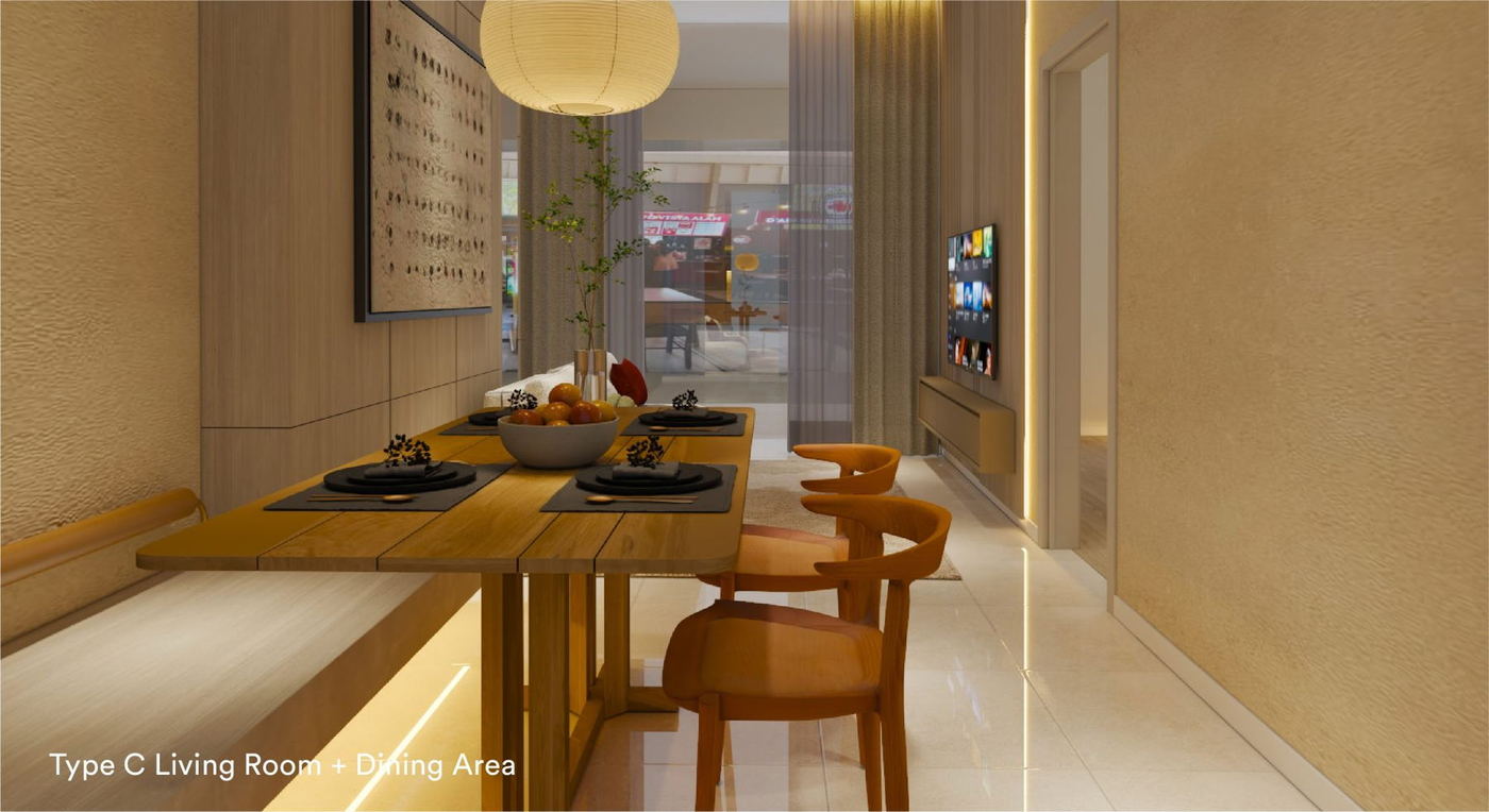 Living and dining area in the Sena Type C show layout
